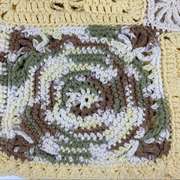 Handmade Crochet COTTON Afghan Cottage Yellow Off-White Multi Cabin 49" x 76" - Picture 8 of 8
